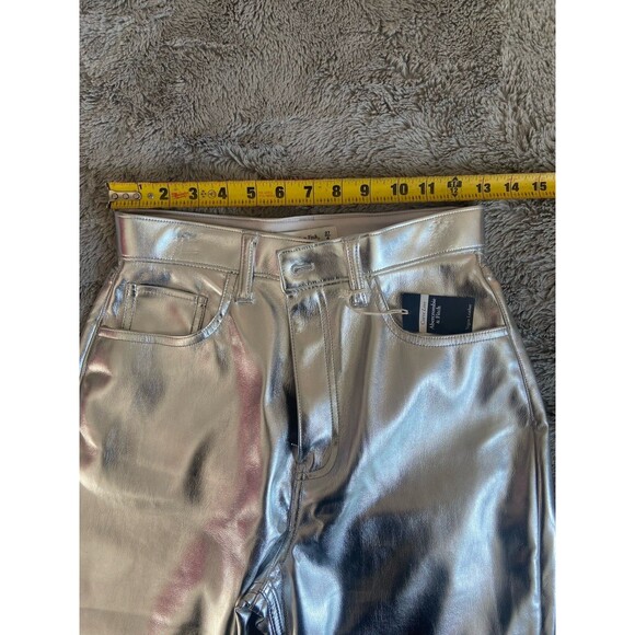 Abercrombie And Fitch High Rise the 90’s Relaxed Leather Pants Silver Glam 4 NWT - Picture 7 of 12